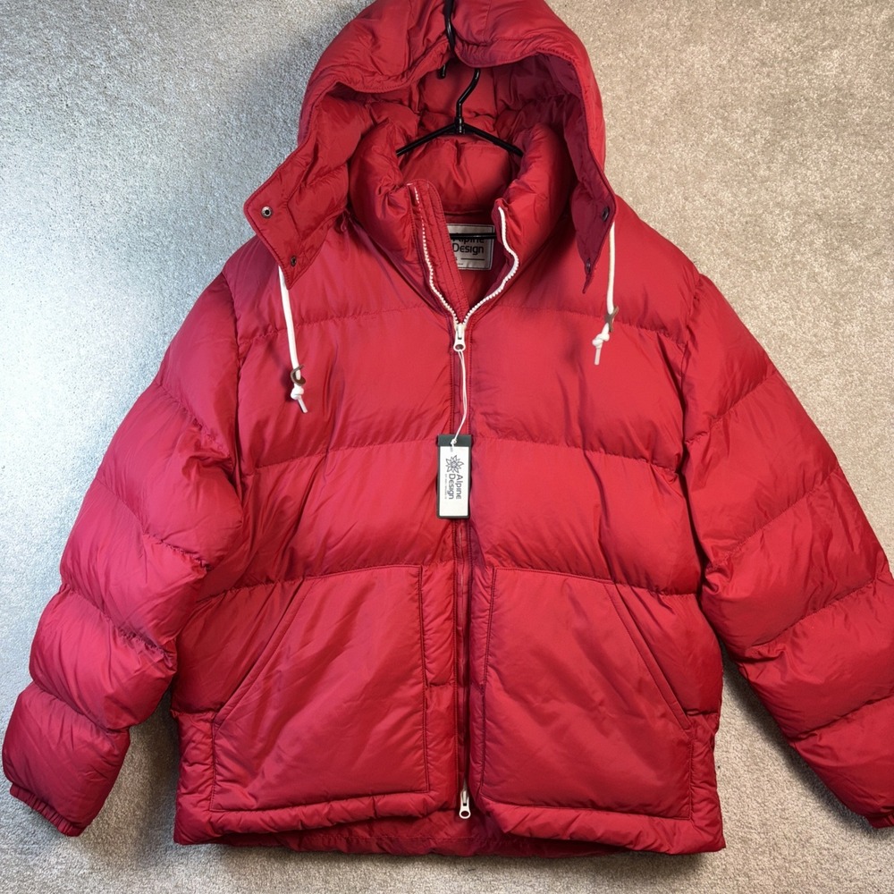 Alpine Design 1962 Puffer Jacket Mens XL Bright Crimson Red Hooded Thermolite